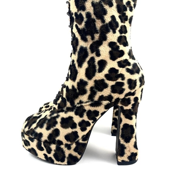 90's fuzzy leopard platform lace up boots - Picture 11 of 12